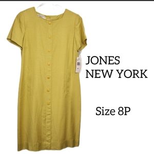 JONES NEW YORK BUTTONED DRESS WOMENS SIZE 8 PETITE GREENISH YELOW COLOR